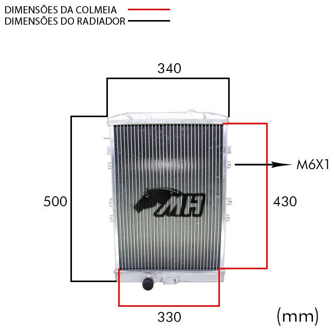 Radiador de Agua Racing para Volkswagen VW Gol / Parati (Todos) Quadrado - Montagem Original