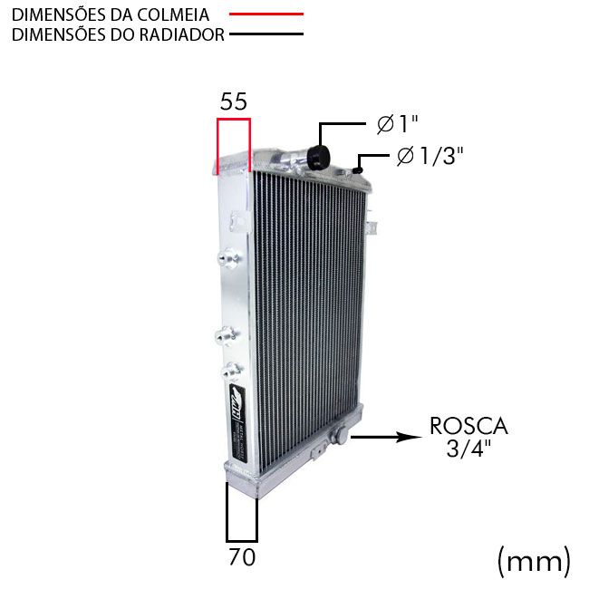Radiador de Agua Racing para Volkswagen VW Gol / Parati (Todos) Quadrado - Montagem Original